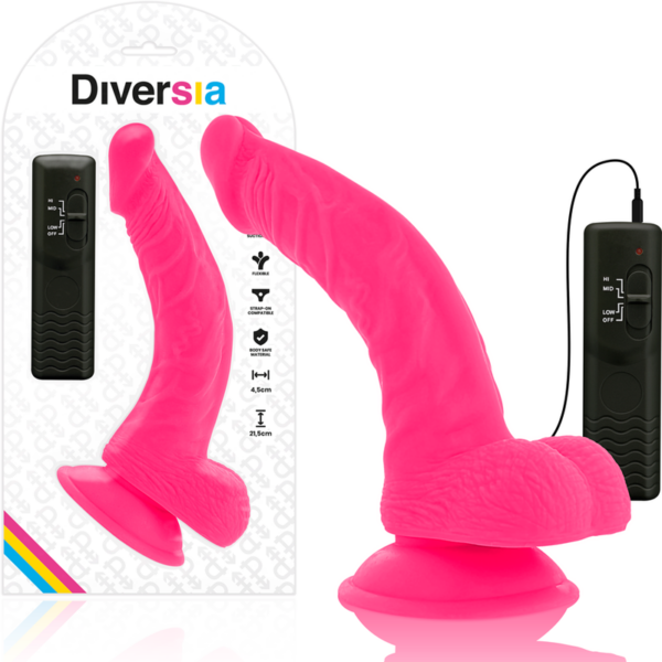 Imagen del artículo erótico DIVERSIA - DILDO REALÍSTICO FLEXIBLE CON VIBRACIÓN ROSA 21.5 CM -O- 4.5 CM de DIVERSIA en la sección JUGUETES BIENESTAR |Dildos sin Vibración|Dildos Punto G de Millenial Sexshop.