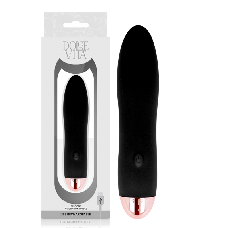 Imagen del artículo erótico DOLCE VITA - VIBRADOR RECARGABLE FOUR NEGRO 7 VELOCIDADES de DOLCE VITA en la sección JUGUETES BIENESTAR |Vibradores|Mini vibradores de Millenial Sexshop.