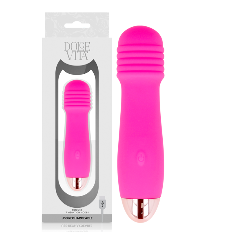 Imagen del artículo erótico DOLCE VITA - VIBRADOR RECARGABLE THREE ROSA 7 VELOCIDADES de DOLCE VITA en la sección JUGUETES BIENESTAR |Vibradores|Mini vibradores de Millenial Sexshop.
