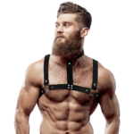 Imagen del artículo erótico FETISH SUBMISSIVE ATTITUDE - ARNÉS AJUSTABLE ECOPIEL PECHO CON COLLAR HOMBRE de FETISH SUBMISSIVE ATTITUDE en la sección MODA & LENCERÍA|Lencería Hombre|Arneses Hombre de Millenial Sexshop.
