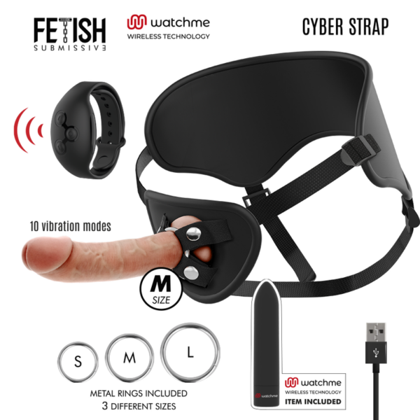 Imagen del artículo erótico FETISH SUBMISSIVE CYBER STRAP - ARNÉS CON DILDO Y BALA CONTROL REMOTO TECNOLOGÍA WATCHME M de FETISH SUBMISSIVE en la sección JUGUETES BIENESTAR |Vibradores|Vibradores control remoto de Millenial Sexshop.
