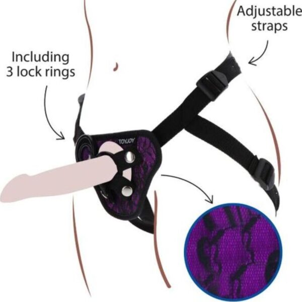 Imagen del artículo erótico GET REAL - STRAP-ON LACE HARNÉS MORADO de GET REAL en la sección JUGUETES BIENESTAR |Arneses|Arneses sin Vibración de Millenial Sexshop.