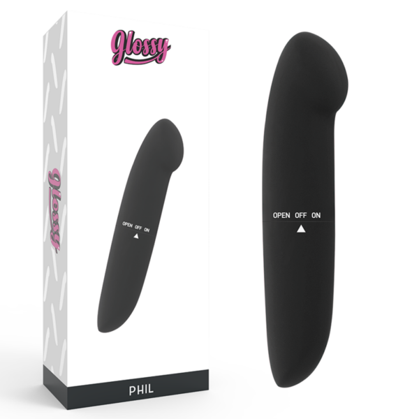 Imagen del artículo erótico GLOSSY - PHIL VIBRADOR NEGRO de GLOSSY en la sección JUGUETES BIENESTAR |Vibradores|Mini vibradores de Millenial Sexshop.