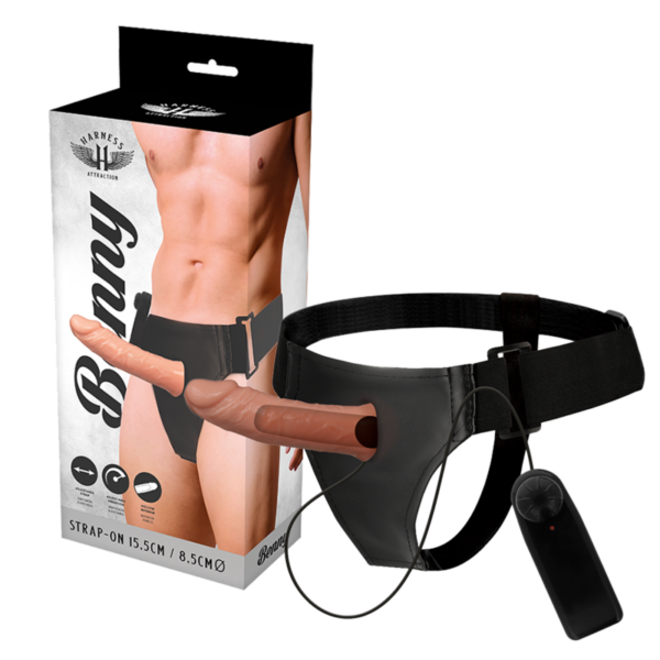 Imagen del artículo erótico HARNESS ATTRACTION - ARNÉS  HUECO BENNY CON VIBRADOR 15 CM -O- 4.5 CM de HARNESS ATTRACTION en la sección JUGUETES BIENESTAR |Juguetes para Hombres|Accesorios para el pene|Extensor pene con Arnés de Millenial Sexshop.