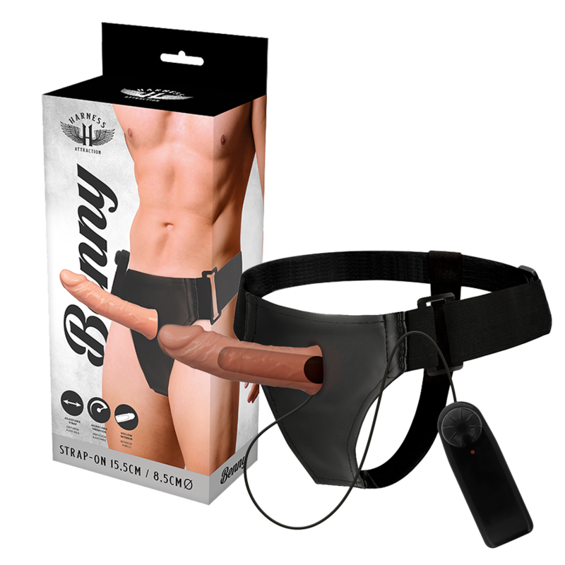 HARNESS ATTRACTION - ARNÉS HUECO BENNY CON VIBRADOR 15 CM -O- 4.5 CM-MillenialSexshop-HARNESS ATTRACTION Imagen del artículo erótico HARNESS ATTRACTION - ARNÉS HUECO BENNY CON VIBRADOR 15 CM -O- 4.5 CM de HARNESS ATTRACTION en la sección JUGUETES BIENESTAR |Juguetes para Hombres|Accesorios para el pene|Extensor pene con Arnés de Millenial Sexshop.