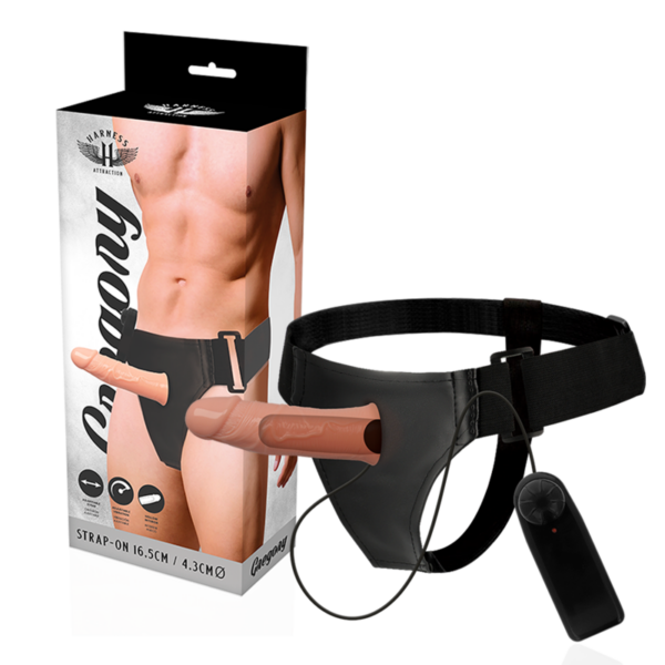 Imagen del artículo erótico HARNESS ATTRACTION - ARNÉS  HUECO GREGORY CON VIBRADOR 16.5 CM -O- 4.3 CM de HARNESS ATTRACTION en la sección JUGUETES BIENESTAR |Juguetes para Hombres|Accesorios para el pene|Extensor pene con Arnés de Millenial Sexshop.