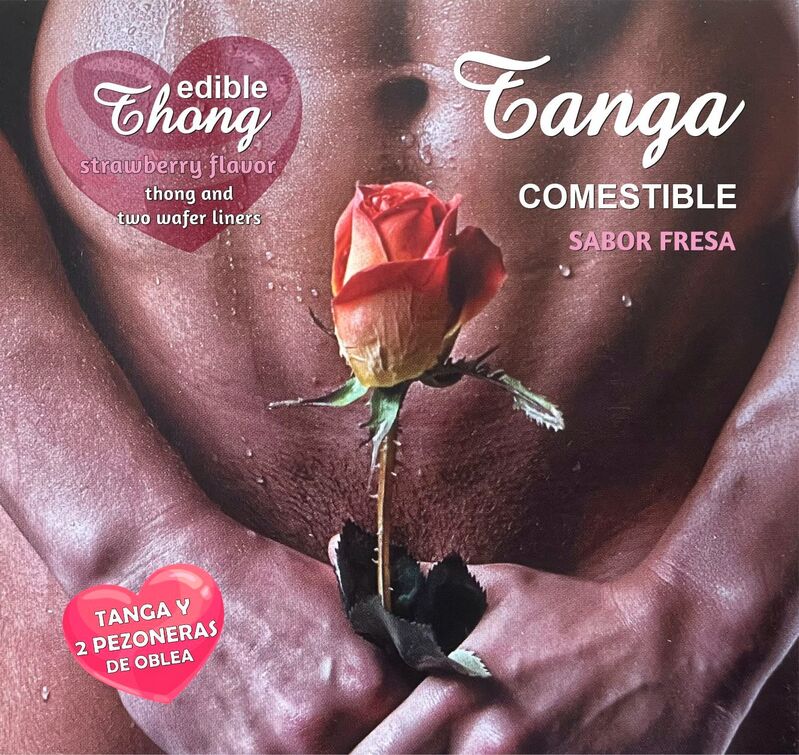 Imagen del artículo erótico HOTFLOWERS - TANGA+ 2 PEZONES OBLEA FRESA HOMBRE /es/pt/en/fr/it/ de HOTFLOWERS en la sección MODA & LENCERÍA|Lencería comestible de Millenial Sexshop.