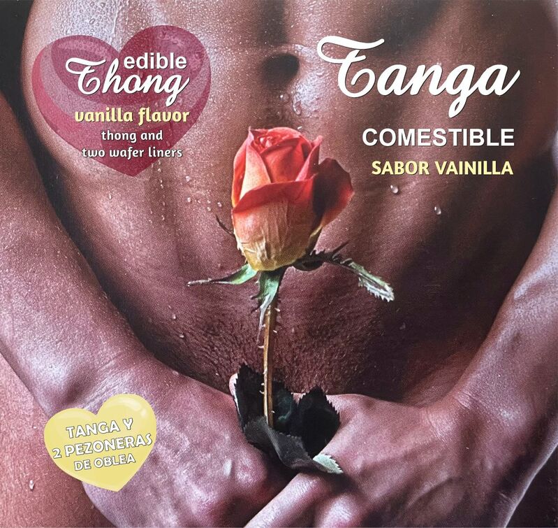 Imagen del artículo erótico HOTFLOWERS -  TANGA + 2 PEZONES OBLEA VAINILLA HOMBRE /es/pt/en/fr/it/ de HOTFLOWERS en la sección MODA & LENCERÍA|Lencería comestible de Millenial Sexshop.