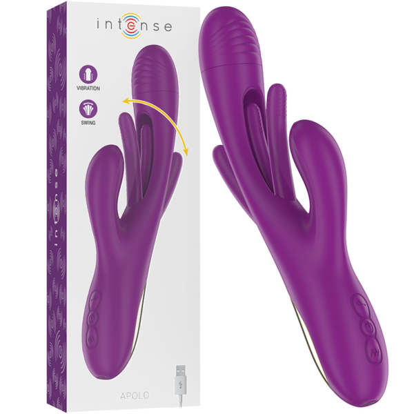 Imagen del artículo erótico INTENSE - APOLO VIBRADOR MULTIFUNCIÓN RECARGABLE 7 VIBRACIONES CON LENGUA OSCILANTE MORADO de INTENSE FUN en la sección JUGUETES BIENESTAR |Vibradores|Vibradores HI-TECH de Millenial Sexshop.