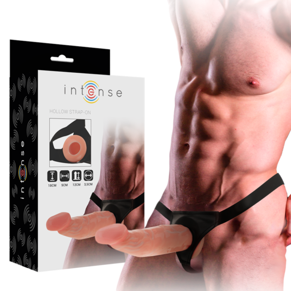 Imagen del artículo erótico INTENSE - ARNÉS HUECO CON DILDO 18 X 3.5 CM de INTENSE COUPLES TOYS en la sección JUGUETES BIENESTAR |Arneses|Arneses Huecos de Millenial Sexshop.