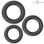 Imagen del artículo erótico INTENSE - HUGH 3 ANILLOS BÁSICOS PARA PENE SILICONA NEGRO de INTENSE COUPLES TOYS en la sección JUGUETES BIENESTAR |Juguetes para Hombres|Accesorios para el pene|Anillos Pene|Anillos sin vibración de Millenial Sexshop.