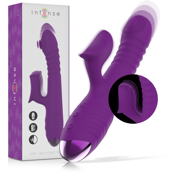Imagen del artículo erótico INTENSE - IGGY VIBRADOR MULTIFUNCIÓN RECARGABLE UP & DOWN CON ESTIMULADOR DE CLITORIS MORADO de INTENSE FUN en la sección JUGUETES BIENESTAR |Vibradores|Vibradores Rabbit de Millenial Sexshop.