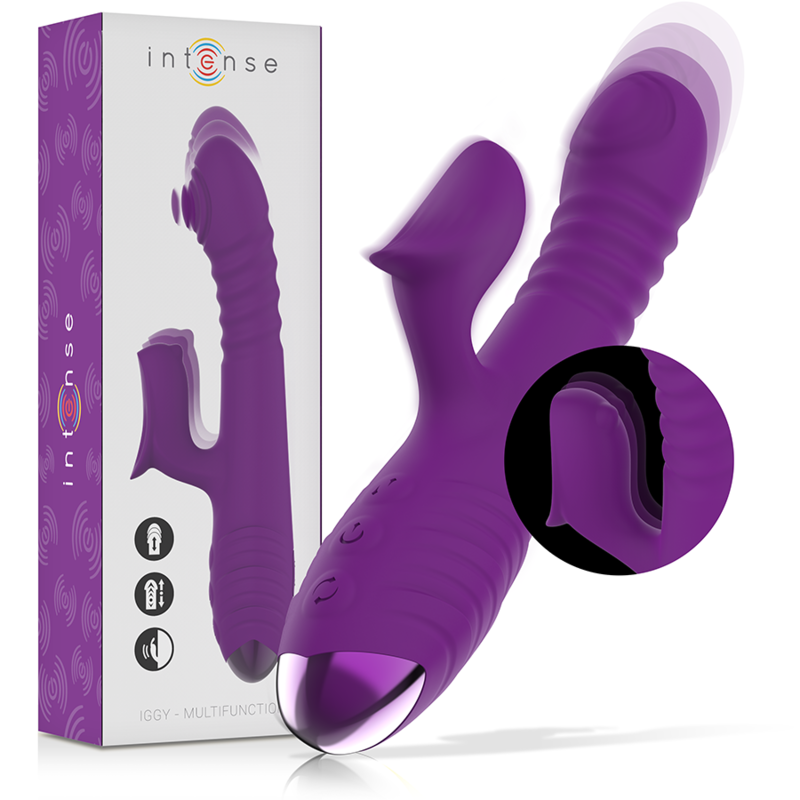 Imagen del artículo erótico INTENSE - IGGY VIBRADOR MULTIFUNCIÓN RECARGABLE UP & DOWN CON ESTIMULADOR DE CLITORIS MORADO de INTENSE FUN en la sección JUGUETES BIENESTAR |Vibradores|Vibradores Rabbit de Millenial Sexshop.