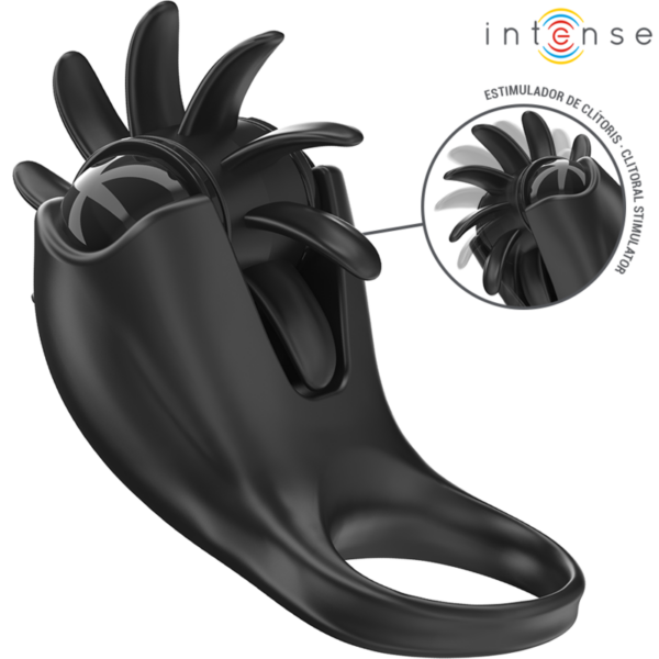 Imagen del artículo erótico INTENSE - MABEL ANILLO VIBRADOR 10 VIBRACIONES CON ESTIMULADOR DE CLÍTORIS NEGRO de INTENSE COUPLES TOYS en la sección JUGUETES BIENESTAR |Juguetes para Hombres|Accesorios para el pene|Anillos Pene|Anillos con Vibración de Millenial Sexshop.