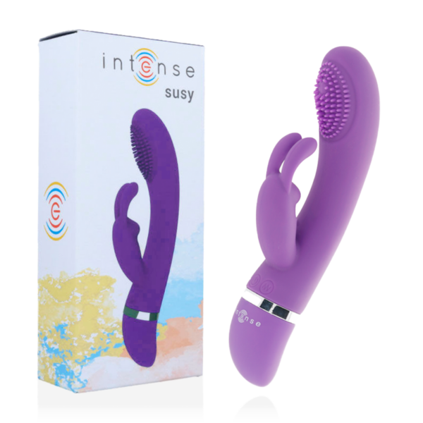 Imagen del artículo erótico INTENSE - SUSY VIBRADOR OSCILANTE SILICONA RABBIT LILA de INTENSE FUN en la sección JUGUETES BIENESTAR |Vibradores|Vibradores Rabbit de Millenial Sexshop.