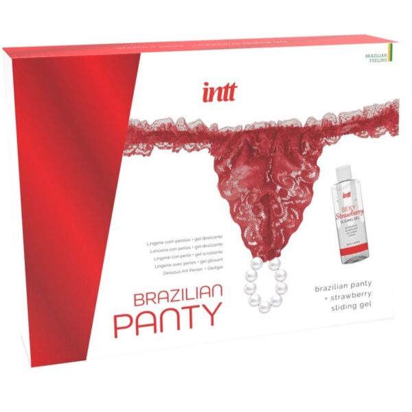 Imagen del artículo erótico INTT RELEASES - PANTY BRASILEÑO ROJA CON PERLAS Y GEL LUBRICANTE 50 ML de INTT RELEASES en la sección DROGUERÍA |Lubricantes|Kits Lubricantes de Millenial Sexshop.