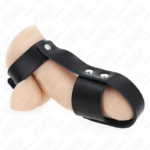 Imagen del artículo erótico KINK - ANILLO JAULA PENE CUERO CON DIVISOR DE BOLAS AJUSTABLE de KINK RING POWER en la sección BDSM & BONDAGE |Artículos BDSM|Anillas pene metal BDSM de Millenial Sexshop.