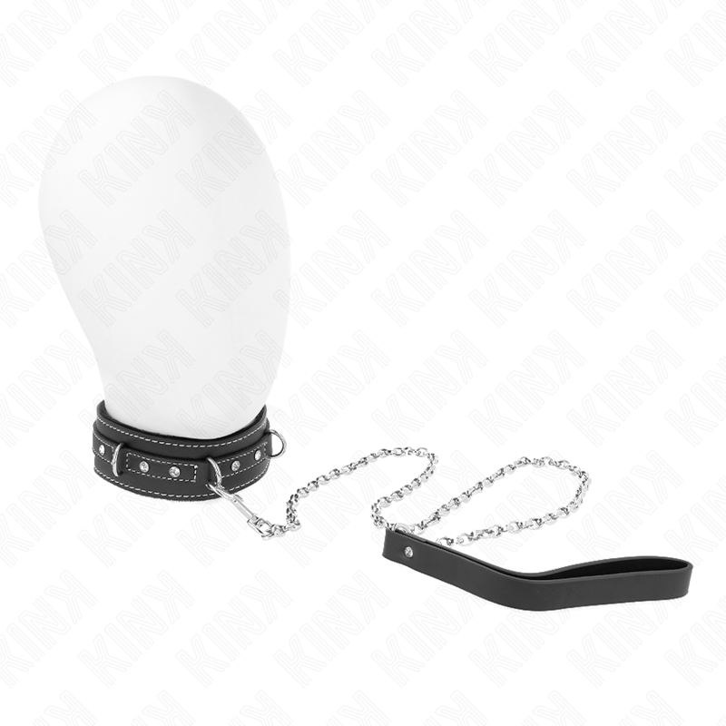 Imagen del artículo erótico KINK - COLLAR CON CORREA 105 CM DE PIEL DE PVC REMACHE DE DIAMANTES DE IMITACIÓN 41.5 X 4 CM de KINK COLLAR & GAG en la sección BDSM & BONDAGE |Bondage|Collares de Millenial Sexshop.