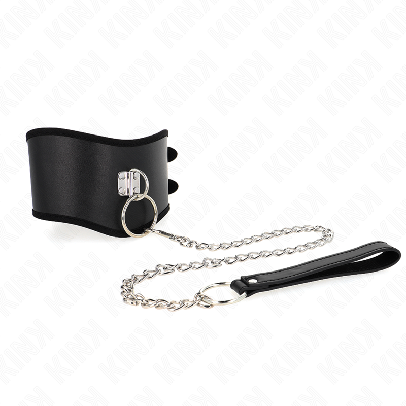 Imagen del artículo erótico KINK - COLLAR CON CORREA 65 CM ANCHO NEGRO AJUSTABLE 40-55 CM X 10 CM de KINK COLLAR & GAG en la sección BDSM & BONDAGE |Bondage|Collares de Millenial Sexshop.