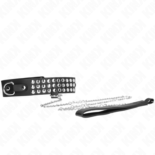 Imagen del artículo erótico KINK - COLLAR CON CORREA 65 CM CON BRILLOS AJUSTABLE 37-42 CM X 5.3 CM de KINK COLLAR & GAG en la sección BDSM & BONDAGE |Bondage|Collares de Millenial Sexshop.