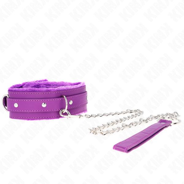 Imagen del artículo erótico KINK - COLLAR CON CORREA 65 CM CON RESTRICCIONES MORADO AJUSTABLE 36-42 CM X 5.5 CM de KINK COLLAR & GAG en la sección BDSM & BONDAGE |Bondage|Collares de Millenial Sexshop.