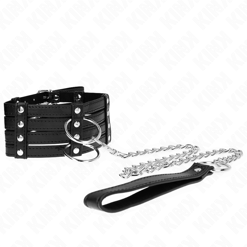 Imagen del artículo erótico KINK - COLLAR CON CORREA 65 CM ESTILO SUB AJUSTABLE 35-51 CM X 7 CM de KINK COLLAR & GAG en la sección BDSM & BONDAGE |Bondage|Collares de Millenial Sexshop.