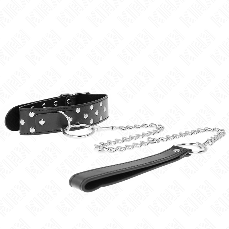 Imagen del artículo erótico KINK - COLLAR CON CORREA 65 CM REMACHE ANILLA NEGRO AJUSTABLE 36-50 CM X 3.8 CM de KINK COLLAR & GAG en la sección BDSM & BONDAGE |Bondage|Collares de Millenial Sexshop.