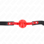 Imagen del artículo erótico KINK - MORDAZA DE BOLA 4 CM DURA HUECA ROJO CORREA NEGRA 60 x 2 CM AJUSTABLE 37-52 CM de KINK COLLAR & GAG en la sección BDSM & BONDAGE |Bondage|Mordazas de Millenial Sexshop.