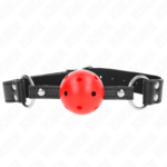 Imagen del artículo erótico KINK - MORDAZA DE BOLA 4 CM TRANSPIRABLE CON DOBLE REMACHE DE CUERO 62 x 2.5 CM AJUSTABLE 42-58 CM de KINK COLLAR & GAG en la sección BDSM & BONDAGE |Bondage|Mordazas de Millenial Sexshop.