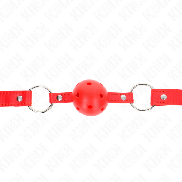 Imagen del artículo erótico KINK - MORDAZA DE BOLA 4 CM TRANSPIRABLE CON DOBLE REMACHE MODELO 1 ROJO 62 x 2.5 CM AJUSTABLE 42-58 CM de KINK COLLAR & GAG en la sección BDSM & BONDAGE |Bondage|Mordazas de Millenial Sexshop.