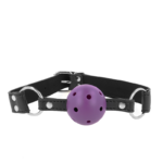 Imagen del artículo erótico KINK - MORDAZA DE BOLA 4 CM TRANSPIRABLE CON DOBLE REMACHE MORADO 62 x 2.5 CM AJUSTABLE 42-58 CM de KINK COLLAR & GAG en la sección BDSM & BONDAGE |Bondage|Mordazas de Millenial Sexshop.