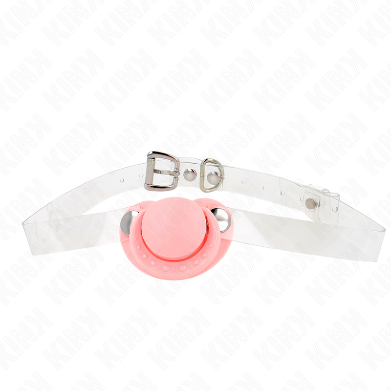 Imagen del artículo erótico KINK - MORDAZA FORMA CHUPETE 5.5 x 4 CM ROSA AJUSTABLE 43-60 CM de KINK COLLAR & GAG en la sección BDSM & BONDAGE |Bondage|Mordazas de Millenial Sexshop.