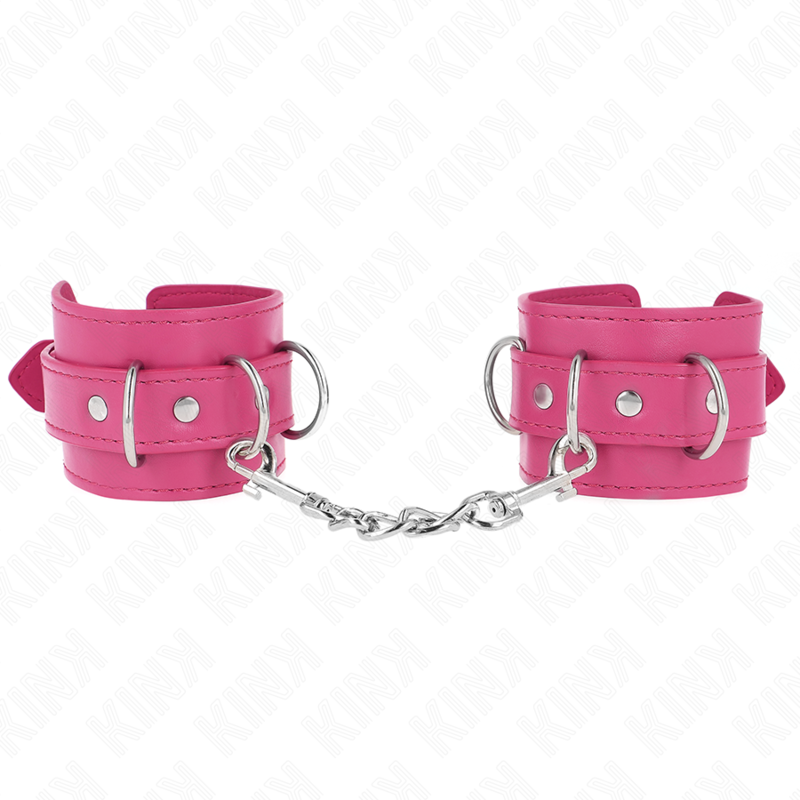 Imagen del artículo erótico KINK - MUÑEQUERAS CON 3 ANILLAS EN D AJUSTABLE ROSA 17.5-25 CM X 6 CM de KINK WRIST RESTRAINT en la sección BDSM & BONDAGE |Bondage|Esposas de fijación de Millenial Sexshop.