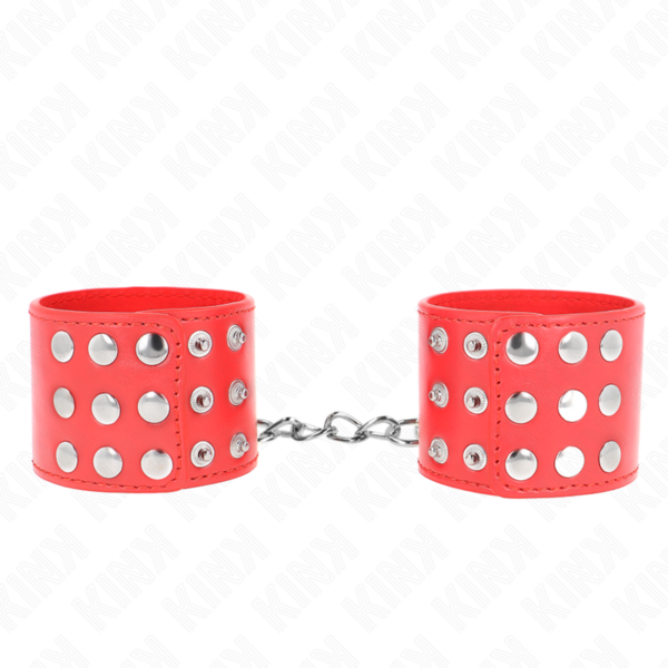 Imagen del artículo erótico KINK - MUÑEQUERAS CON CIERRE A PRESIÓN AJUSTABLE ROJO 19-24 CM X 5.5 CM de KINK WRIST RESTRAINT en la sección BDSM & BONDAGE |Bondage|Esposas de fijación de Millenial Sexshop.