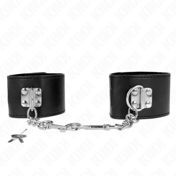 Imagen del artículo erótico KINK - MUÑEQUERAS CON CIERRE CANDADO NEGRO AJUSTABLE 16-23 CM X 5.5 CM de KINK WRIST RESTRAINT en la sección BDSM & BONDAGE |Bondage|Esposas de fijación de Millenial Sexshop.