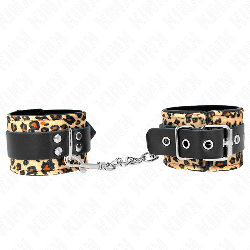 Imagen del artículo erótico KINK - MUÑEQUERAS DE CUERO ESTILO LEOPARDO AJUSTABLE 18-29 CM X 5.5 CM de KINK WRIST RESTRAINT en la sección BDSM & BONDAGE |Bondage|Esposas de fijación de Millenial Sexshop.