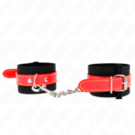 Imagen del artículo erótico KINK - MUÑEQUERAS DE NYLON NEGRO CON CORREA POLIPIEL ROJO AJUSTABLE 19-24 CM X 5.5 CM de KINK WRIST RESTRAINT en la sección BDSM & BONDAGE |Bondage|Esposas de fijación de Millenial Sexshop.
