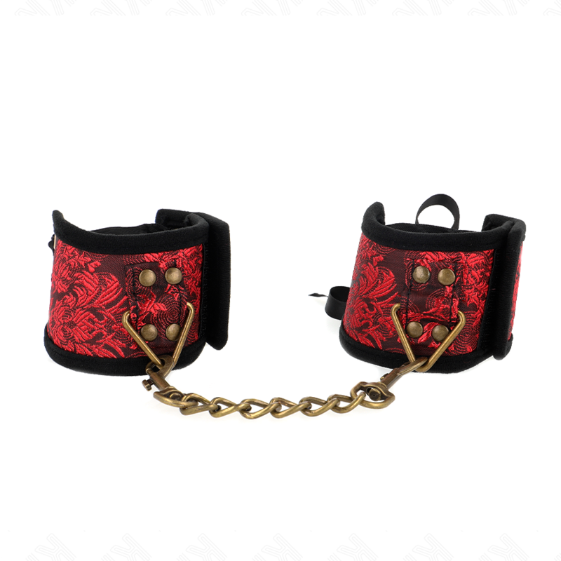 Imagen del artículo erótico KINK - MUÑEQUERAS DISEÑO ESCÁNDALO ROJO-NEGRO DETALLE LAZO 24.5 CM X 6.5 CM de KINK WRIST RESTRAINT en la sección BDSM & BONDAGE |Bondage|Esposas de fijación de Millenial Sexshop.