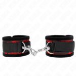 Imagen del artículo erótico KINK - MUÑEQUERAS DISEÑO ESCÁNDALO ROJO-NEGRO de KINK WRIST RESTRAINT en la sección BDSM & BONDAGE |Bondage|Esposas de fijación de Millenial Sexshop.