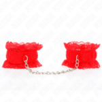 Imagen del artículo erótico KINK - MUÑEQUERAS ELÁSTICAS DE ENCAJE ROJO de KINK WRIST RESTRAINT en la sección BDSM & BONDAGE |Bondage|Esposas de fijación de Millenial Sexshop.