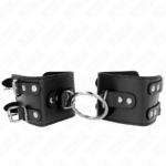 Imagen del artículo erótico KINK - MUÑEQUERAS FIJAS CON ANILLA Y TACHUELAS NEGRO AJUSTABLE 17-22 CM X 6.5 CM de KINK WRIST RESTRAINT en la sección BDSM & BONDAGE |Bondage|Esposas de fijación de Millenial Sexshop.