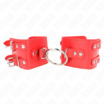 Imagen del artículo erótico KINK - MUÑEQUERAS FIJAS CON ANILLA Y TACHUELAS ROJO AJUSTABLE 17-22 CM X 6.5 CM de KINK WRIST RESTRAINT en la sección BDSM & BONDAGE |Bondage|Esposas de fijación de Millenial Sexshop.