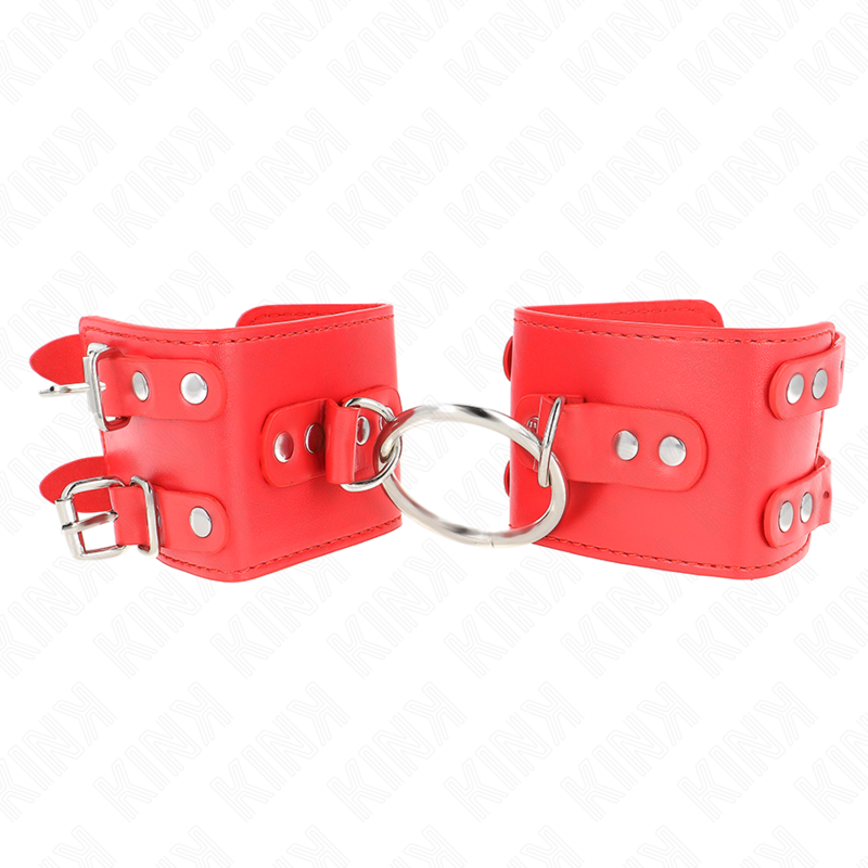 Imagen del artículo erótico KINK - MUÑEQUERAS FIJAS CON ANILLA Y TACHUELAS ROJO AJUSTABLE 17-22 CM X 6.5 CM de KINK WRIST RESTRAINT en la sección BDSM & BONDAGE |Bondage|Esposas de fijación de Millenial Sexshop.