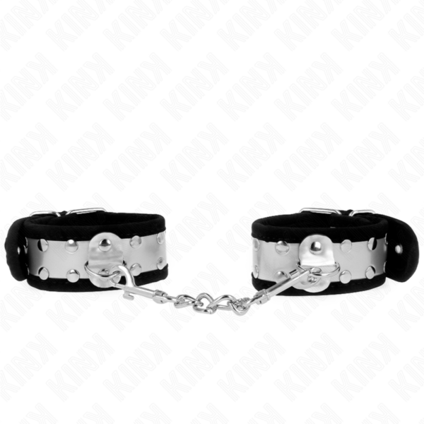 Imagen del artículo erótico KINK - MUÑEQUERAS FINAS NEGRO / PLATEADO 30 X 4 CM de KINK WRIST RESTRAINT en la sección BDSM & BONDAGE |Bondage|Esposas de fijación de Millenial Sexshop.