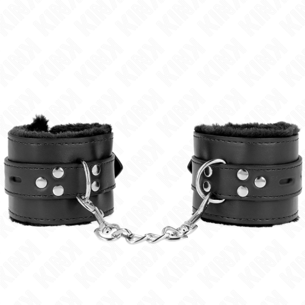 Imagen del artículo erótico KINK - MUÑEQUERAS FORRADAS CON AGUJEROS CUADRADOS NEGRO Y CORREA NEGRO AJUSTABLE 17-29 CM X 6 CM de KINK WRIST RESTRAINT en la sección BDSM & BONDAGE |Bondage|Esposas de fijación de Millenial Sexshop.
