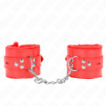 Imagen del artículo erótico KINK - MUÑEQUERAS FORRADAS CON AGUJEROS CUADRADOS ROJO Y CORREA ROJO AJUSTABLE 17-29 CM X 6 CM de KINK WRIST RESTRAINT en la sección BDSM & BONDAGE |Bondage|Esposas de fijación de Millenial Sexshop.