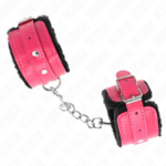 KINK - MUÑEQUERAS FORRADAS PREMIUM NEGRO CON CORREA FUCSIA AJUSTABLE 17-29 CM X 6 CM - Imagen 2