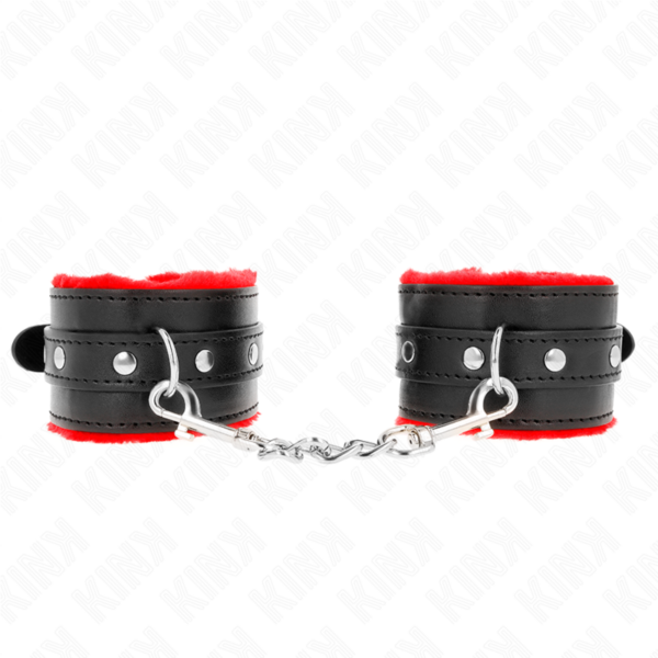 Imagen del artículo erótico KINK - MUÑEQUERAS FORRADAS PREMIUM ROJO CON CORREA NEGRO AJUSTABLE 17-29 CM X 6 CM de KINK WRIST RESTRAINT en la sección BDSM & BONDAGE |Bondage|Esposas de fijación de Millenial Sexshop.