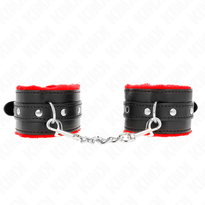 Imagen del artículo erótico KINK - MUÑEQUERAS FORRADAS PREMIUM ROJO CON CORREA NEGRO AJUSTABLE 17-29 CM X 6 CM de KINK WRIST RESTRAINT en la sección BDSM & BONDAGE |Bondage|Esposas de fijación de Millenial Sexshop.