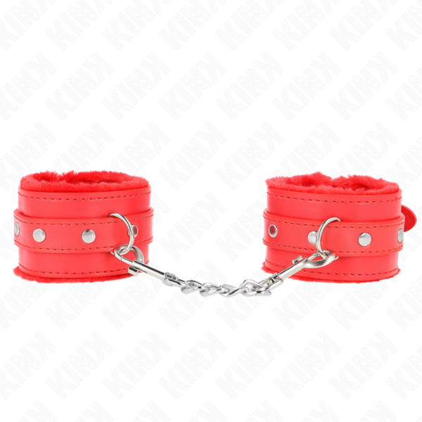 Imagen del artículo erótico KINK - MUÑEQUERAS FORRADAS PREMIUM ROJO CON CORREA ROJO AJUSTABLE 17-29 CM X 6 CM de KINK WRIST RESTRAINT en la sección BDSM & BONDAGE |Bondage|Esposas de fijación de Millenial Sexshop.